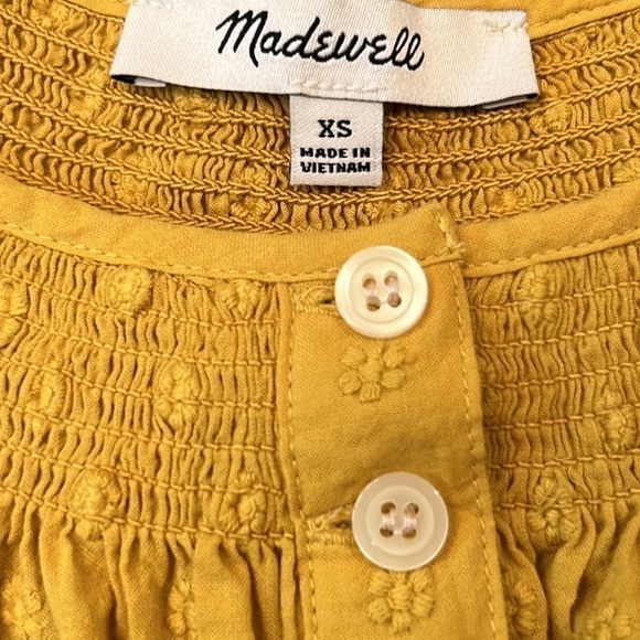 Madewell Floral Embroidered Smocked-Neck Raglan Top XS - Picture 7 of 10